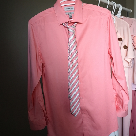 Le Château Stripe Salmon Pink men's tie - Picture 3 of 9